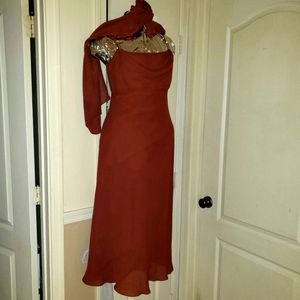 NWOT GOWN MATCHING SCARF SZ 6 RUST DRAPE NECK